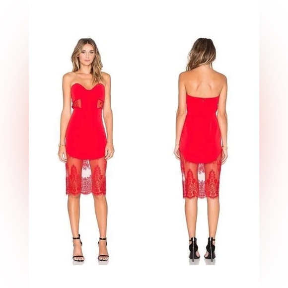 NBD Dresses & Skirts - NBD Picture Me Red Lace Midi Dress Sweetheart